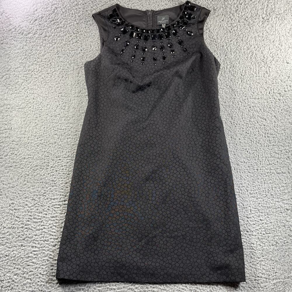 Adrianna Papell Dress Womens 14 Black Beaded Jeweled Cocktail Party Stretch Zip